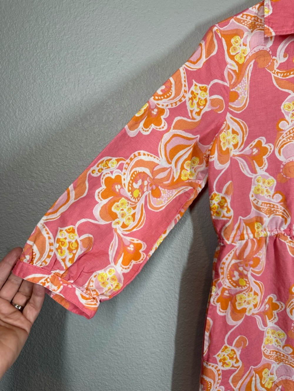 J. MCLAUGHLIN Women's Small Foley Linen Cotton Orange Pink Floral Midi Dress - Picture 5 of 10